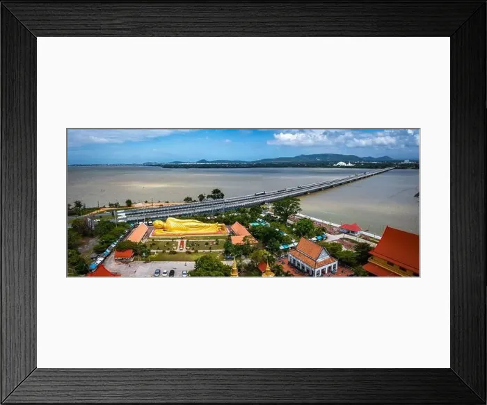 Framed Print : Wat Laem Pho temple with reclining golden Buddha in Songkhla, Thailand Framed Print : Wat Laem Pho temple with reclining golden Buddha in Songkhla, Thailand