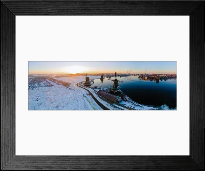 Framed Print : Windmill village Zaanse Schans during winter with snow landscape in the Netherlands Holland village in winter Framed Print : Windmill village Zaanse Schans during winter with snow landscape in the Netherlands Holland village in winter