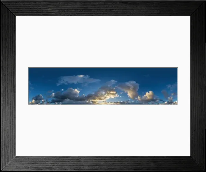 Framed Print : Dark blue sunset sky panorama with Cumulus clouds Framed Print : Dark blue sunset sky panorama with Cumulus clouds