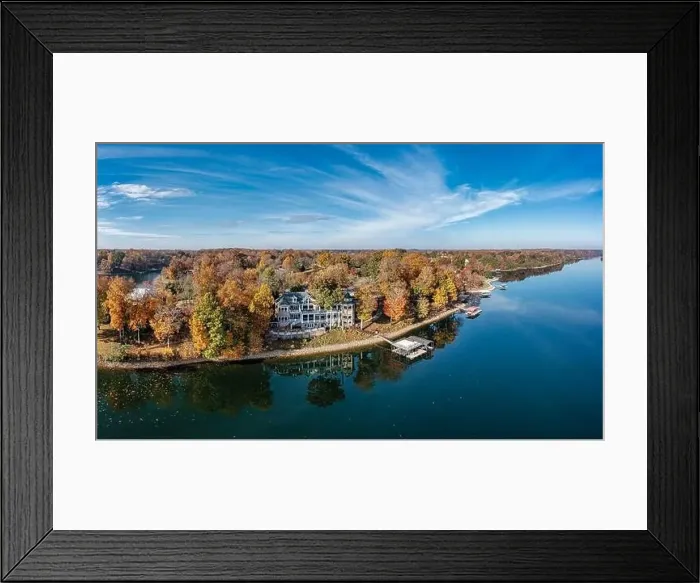Framed Print : High resolution panorama aerial view of lake homes Framed Print : High resolution panorama aerial view of lake homes