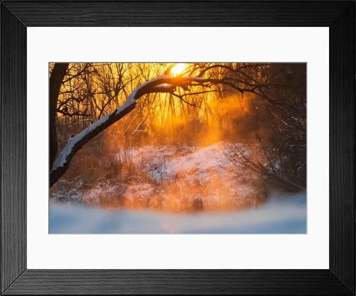 Framed Print : beautiful sunset and steam over the winter river Framed Print : beautiful sunset and steam over the winter river