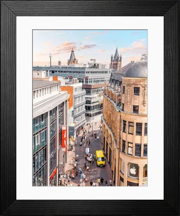 Framed Print : 29 July 2022, Cologne, Germany: Aerial cityscape view of a popular shopping streets. Travel sightseeing and real estate Framed Print : 29 July 2022, Cologne, Germany: Aerial cityscape view of a popular shopping streets. Travel sightseeing and real estate