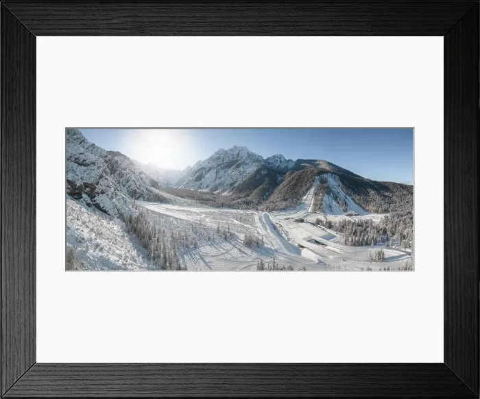 Framed Print : Ski Jump in Planica near Kranjska Gora Slovenia covered in snow at winter time. Aerial Panorama Framed Print : Ski Jump in Planica near Kranjska Gora Slovenia covered in snow at winter time. Aerial Panorama