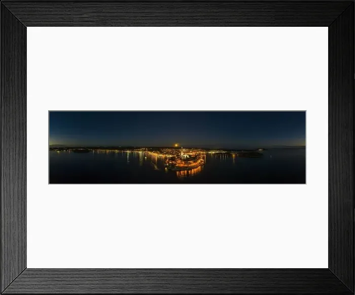 Framed Print : Panoramic aerial drone picture of the historic city Rovinj and harbor with full moon in Croatia during sunset in summer Framed Print : Panoramic aerial drone picture of the historic city Rovinj and harbor with full moon in Croatia during sunset in summer