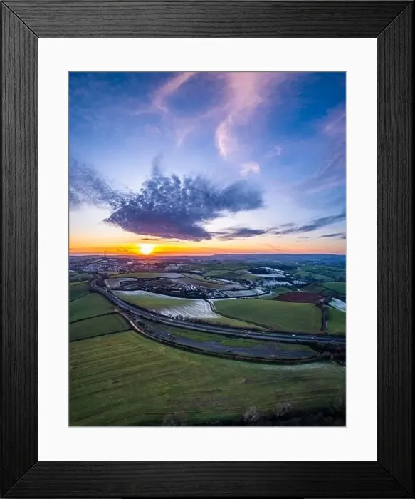 Framed Print : Sunset over Frosty fields and farms from a drone, Torquay, Torbay, Devon, England, Europe Framed Print : Sunset over Frosty fields and farms from a drone, Torquay, Torbay, Devon, England, Europe