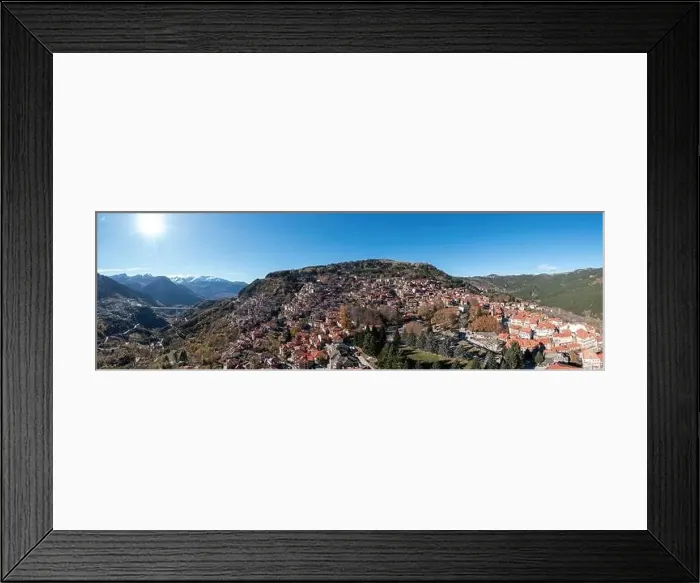 Framed Print : Metsovo Epirus Greece. Aerial panoramic drone view of traditional village on Pindus mountain Framed Print : Metsovo Epirus Greece. Aerial panoramic drone view of traditional village on Pindus mountain
