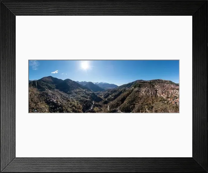 Framed Print : Metsovo Anilio, Epirus Greece. Aerial panoramic drone view of traditional village on Pindus mountain Framed Print : Metsovo Anilio, Epirus Greece. Aerial panoramic drone view of traditional village on Pindus mountain