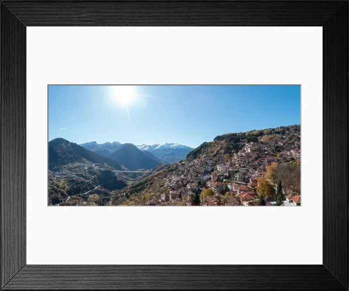 Framed Print : Metsovo Anilio, Epirus Greece. Aerial drone view of traditional village on Pindus mountain Framed Print : Metsovo Anilio, Epirus Greece. Aerial drone view of traditional village on Pindus mountain