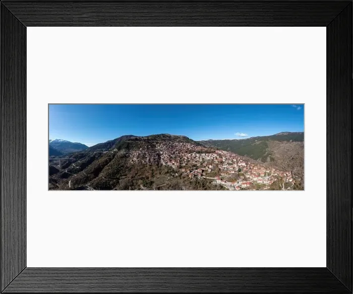 Framed Print : Metsovo Epirus Greece. Aerial panoramic drone view of traditional village on Pindus mountain Framed Print : Metsovo Epirus Greece. Aerial panoramic drone view of traditional village on Pindus mountain