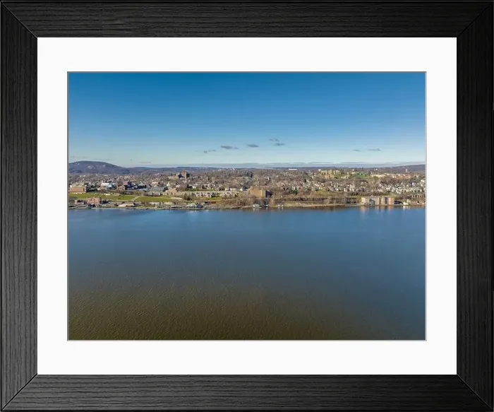 Framed Print : Scenic winter morning aerial photo of Beacon, NY USA from the Hudson River looking east, December 20, 2022 Framed Print : Scenic winter morning aerial photo of Beacon, NY USA from the Hudson River looking east, December 20, 2022