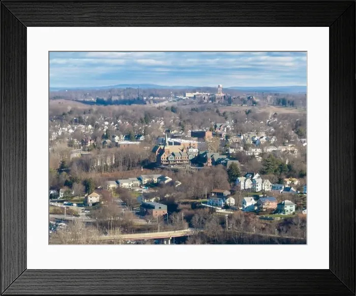 Framed Print : Scenic winter morning aerial photo of Beacon, NY USA from the Hudson River looking east, December 20, 2022 Framed Print : Scenic winter morning aerial photo of Beacon, NY USA from the Hudson River looking east, December 20, 2022