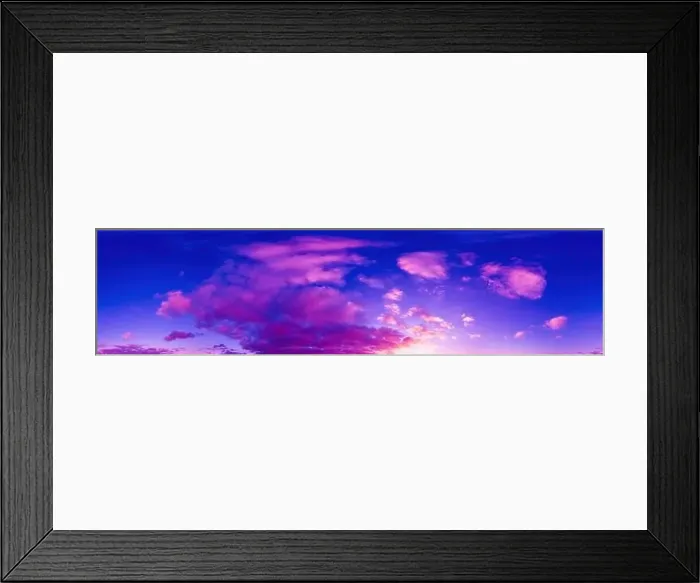 Framed Print : Panorama of a dark blue sunset sky with golden Cumulus clouds. S Framed Print : Panorama of a dark blue sunset sky with golden Cumulus clouds. S