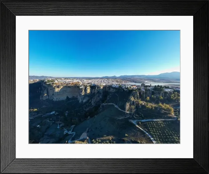 Framed Print : Bullring of the Royal Cavalry of Ronda aerial view at sunrise in Spain Framed Print : Bullring of the Royal Cavalry of Ronda aerial view at sunrise in Spain