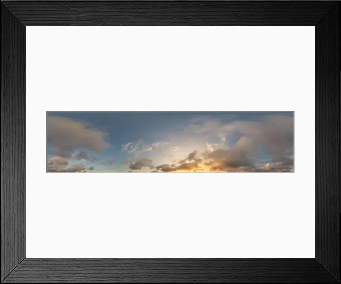 Framed Print : Dark blue sunset sky panorama with golden Cumulus clouds Framed Print : Dark blue sunset sky panorama with golden Cumulus clouds