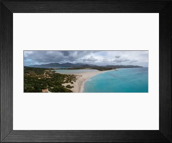 Framed Print : aerial panorama of Capo Carbonara and the beach and lake near Villasimius in southeastern Sardinia Framed Print : aerial panorama of Capo Carbonara and the beach and lake near Villasimius in southeastern Sardinia
