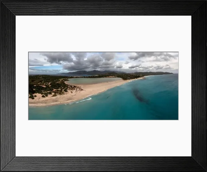 Framed Print : aerial panorama of Capo Carbonara and the beach and lake near Villasimius in southeastern Sardinia Framed Print : aerial panorama of Capo Carbonara and the beach and lake near Villasimius in southeastern Sardinia
