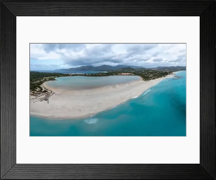 Framed Print : aerial panorama of Capo Carbonara and the beach and lake near Villasimius in southeastern Sardinia Framed Print : aerial panorama of Capo Carbonara and the beach and lake near Villasimius in southeastern Sardinia