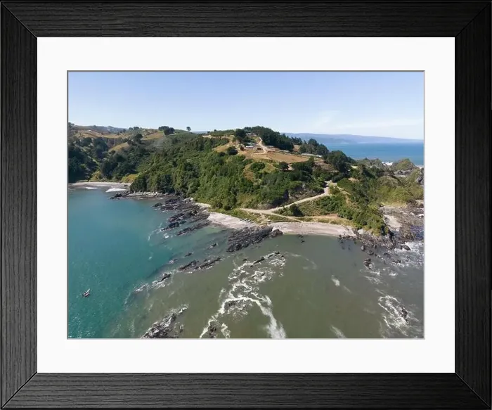 Framed Print : Aerial shot of the picturesque landscape at Isla Maiquillahue in the Pacific Ocean of Chile