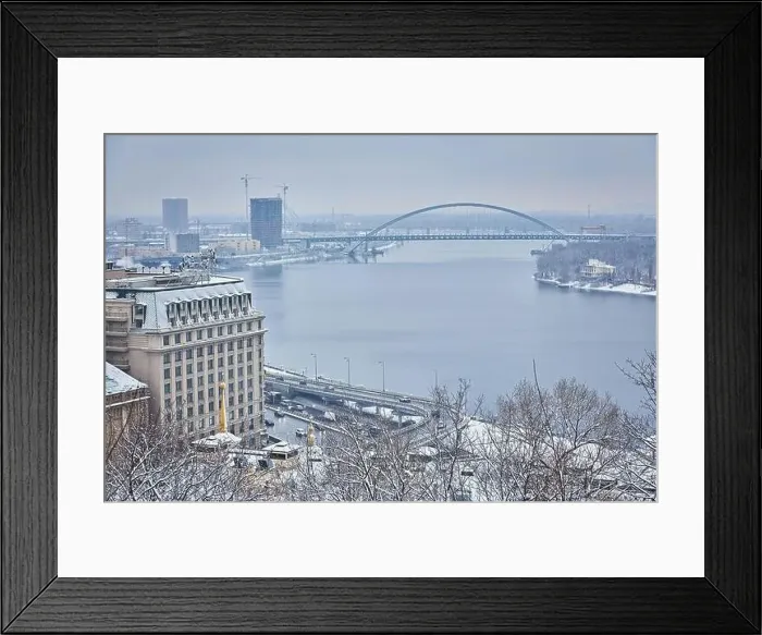 Framed Print : View of the Dnieper River from a glass bridge on a sunny winter day, Kiev, Ukraine Framed Print : View of the Dnieper River from a glass bridge on a sunny winter day, Kiev, Ukraine
