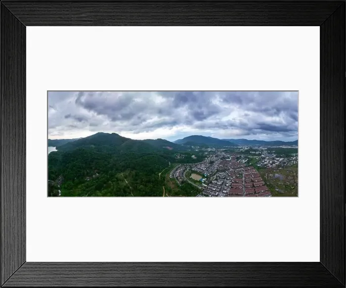 Framed Print : New development real estate. Aerial view of residential houses and driveways neighborhood during day time Framed Print : New development real estate. Aerial view of residential houses and driveways neighborhood during day time