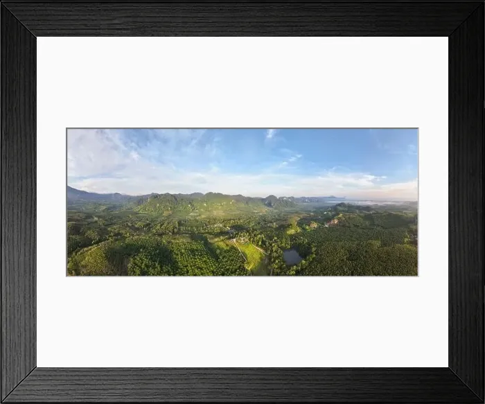 Framed Print : Aerial view drone shot of panorama abundant rainforest landscape nature mountains view