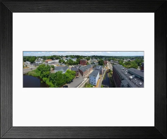 Framed Print : Methuen downtown including Spicket Mill at Spicket River aerial view at Pleasant Street Framed Print : Methuen downtown including Spicket Mill at Spicket River aerial view at Pleasant Street
