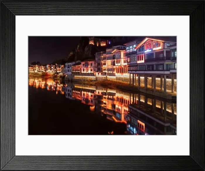 Framed Print : Amasya, Turkey - December 22, 2022 : Old Ottoman houses and clock tower view by the Yesilirmak River in Amasya City Framed Print : Amasya, Turkey - December 22, 2022 : Old Ottoman houses and clock tower view by the Yesilirmak River in Amasya City
