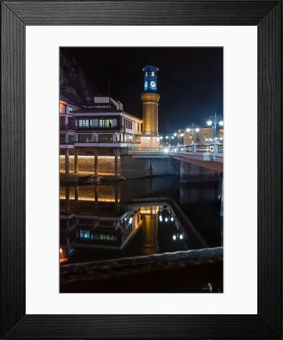 Framed Print : Amasya, Turkey - December 22, 2022 : Old Ottoman houses and clock tower view by the Yesilirmak River in Amasya City Framed Print : Amasya, Turkey - December 22, 2022 : Old Ottoman houses and clock tower view by the Yesilirmak River in Amasya City