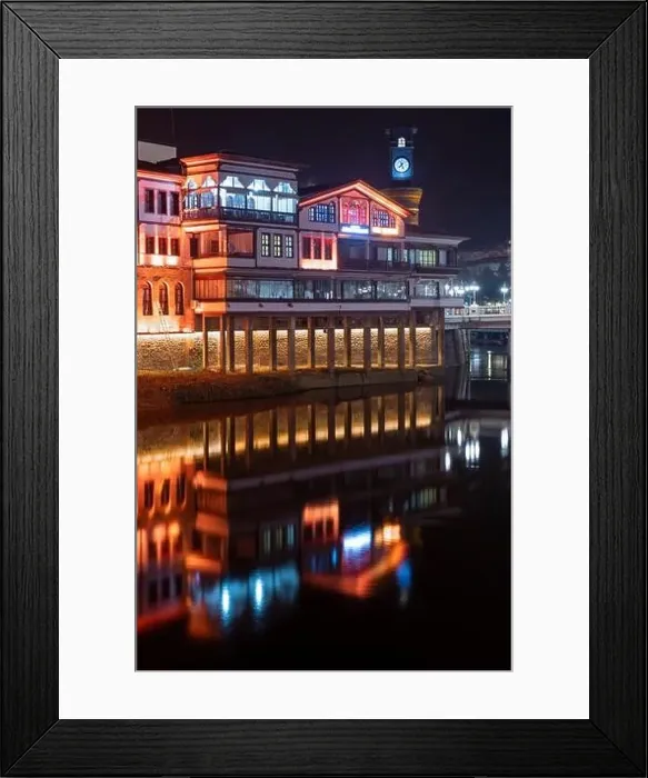 Framed Print : Amasya, Turkey - December 22, 2022 : Old Ottoman houses and clock tower view by the Yesilirmak River in Amasya City Framed Print : Amasya, Turkey - December 22, 2022 : Old Ottoman houses and clock tower view by the Yesilirmak River in Amasya City
