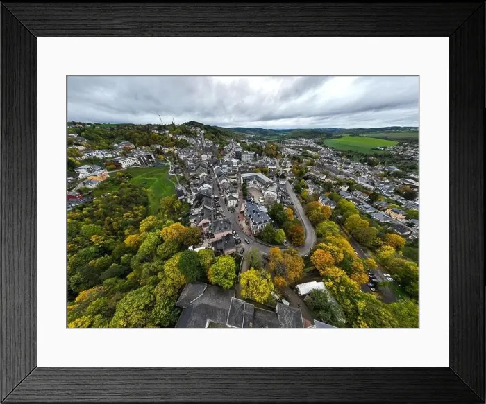 Framed Print : Aerial Drone Shot in Wiltz Luxembourg. View on a Castle at cloudy autumn day in Wiltz Framed Print : Aerial Drone Shot in Wiltz Luxembourg. View on a Castle at cloudy autumn day in Wiltz