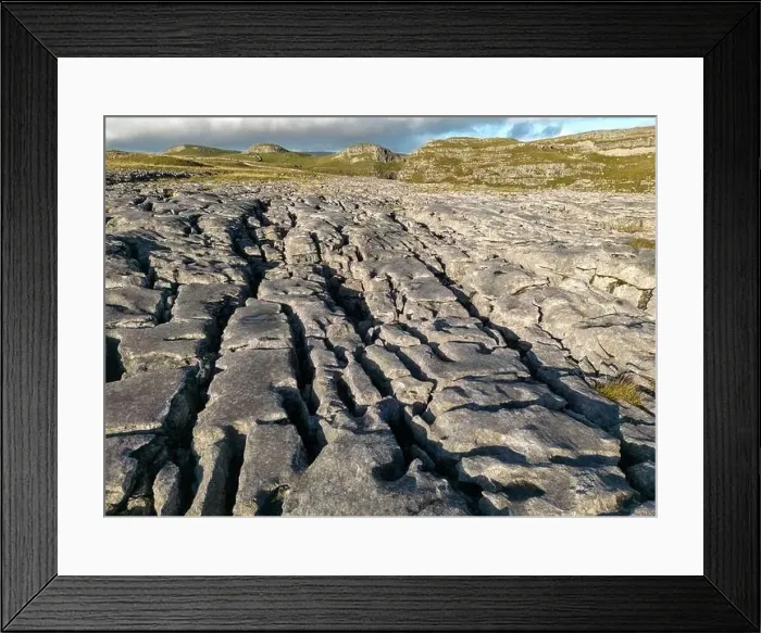 Framed Print : Aerial views of Limestone Pavement near Malham with Comb Hill and Dean Moor Hill in the distance Framed Print : Aerial views of Limestone Pavement near Malham with Comb Hill and Dean Moor Hill in the distance