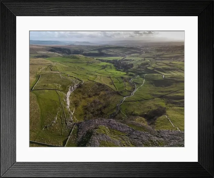 Framed Print : Aerial view of the Limestone pavement on top of Malham Cove Framed Print : Aerial view of the Limestone pavement on top of Malham Cove