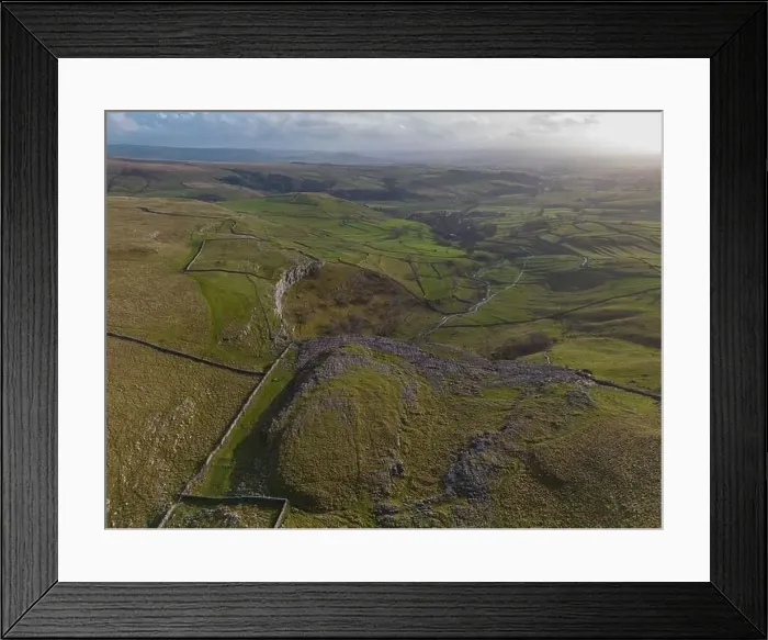 Framed Print : Aerial view of the Limestone pavement on top of Malham Cove Framed Print : Aerial view of the Limestone pavement on top of Malham Cove