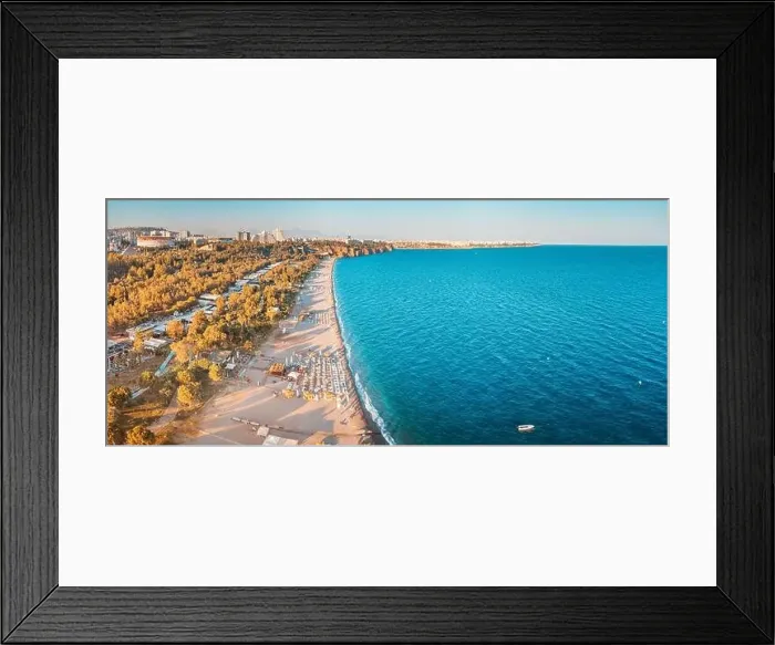 Framed Print : Aerial drone view of scenic and popular Konyaalti beach in Antalya resort town Framed Print : Aerial drone view of scenic and popular Konyaalti beach in Antalya resort town