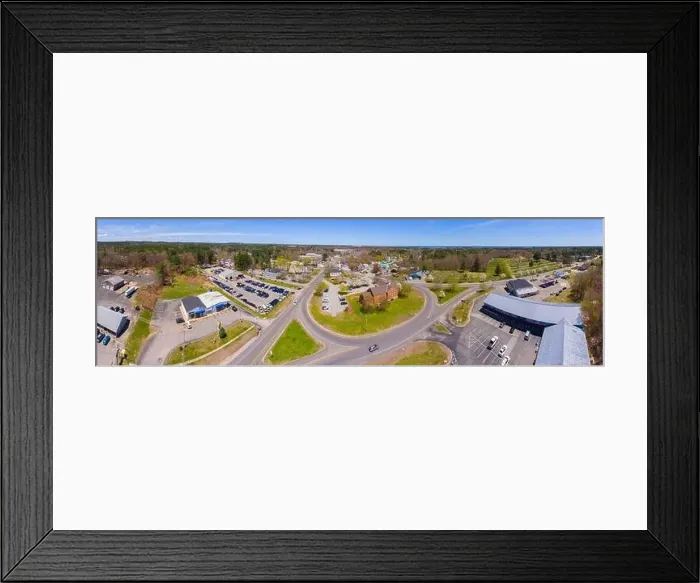 Framed Print : Seabrook historic center aerial view including Town Hall and Trinity United Church at Main Street Framed Print : Seabrook historic center aerial view including Town Hall and Trinity United Church at Main Street