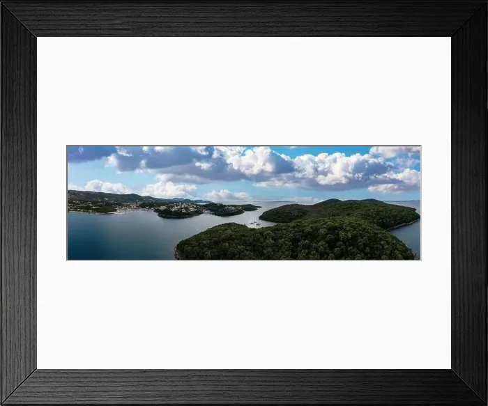 Framed Print : Syvota Greece. Aerial panoramic view of Sivota sandy beaches and islands Framed Print : Syvota Greece. Aerial panoramic view of Sivota sandy beaches and islands