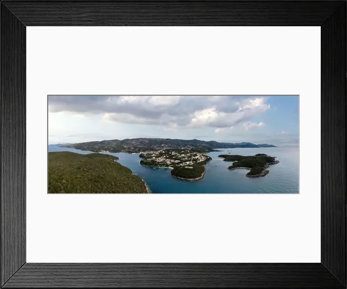 Framed Print : Sivota Greece. Aerial panoramic view of Syvota sandy beaches and islands Framed Print : Sivota Greece. Aerial panoramic view of Syvota sandy beaches and islands