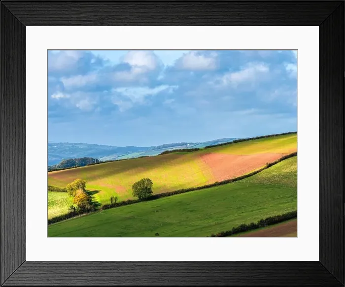 Framed Print : Fields and Farms over Devon, England, Europe Framed Print : Fields and Farms over Devon, England, Europe