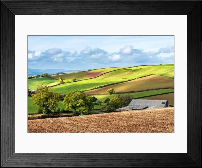 Framed Print : Fields and Farms over Devon, England, Europe Framed Print : Fields and Farms over Devon, England, Europe