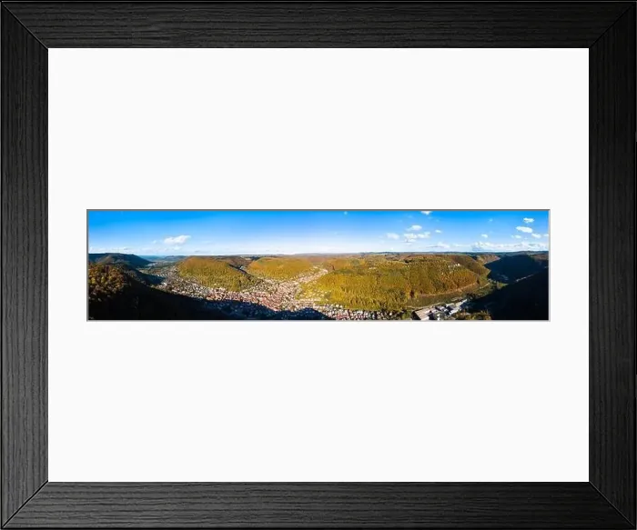 Framed Print : Aerial view of Bad Urach in front of mountain landscape of Swabian Alb Framed Print : Aerial view of Bad Urach in front of mountain landscape of Swabian Alb