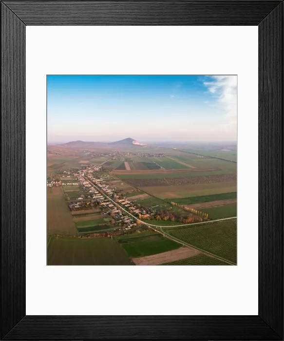 Framed Print : Aerial view of Szarsomlyo mountain with small village in Hungary Framed Print : Aerial view of Szarsomlyo mountain with small village in Hungary