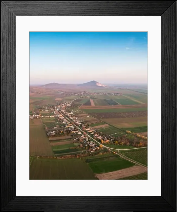 Framed Print : Aerial view of Szarsomlyo mountain with small village in Hungary Framed Print : Aerial view of Szarsomlyo mountain with small village in Hungary