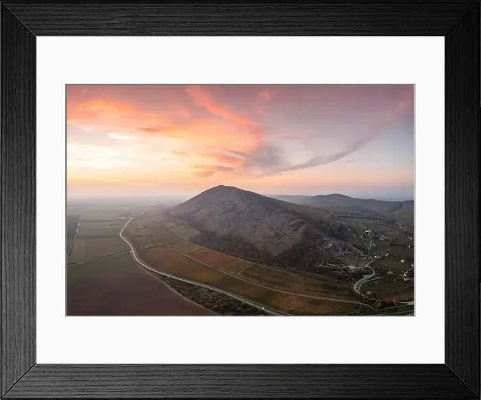 Framed Print : Aerial view of Szarsomlyo mountain with beautiful sunset Framed Print : Aerial view of Szarsomlyo mountain with beautiful sunset