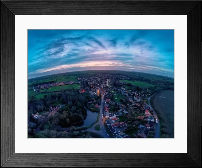 Framed Print : An aerial view at sunrise of the village of Haughley in Suffolk, UK Framed Print : An aerial view at sunrise of the village of Haughley in Suffolk, UK