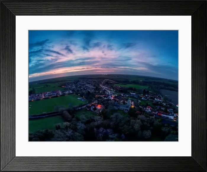 Framed Print : An aerial view at sunrise of the village of Haughley in Suffolk, UK Framed Print : An aerial view at sunrise of the village of Haughley in Suffolk, UK