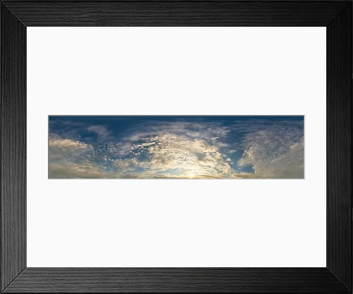 Framed Print : Dark blue sunset sky panorama with golden Cumulus clouds Framed Print : Dark blue sunset sky panorama with golden Cumulus clouds
