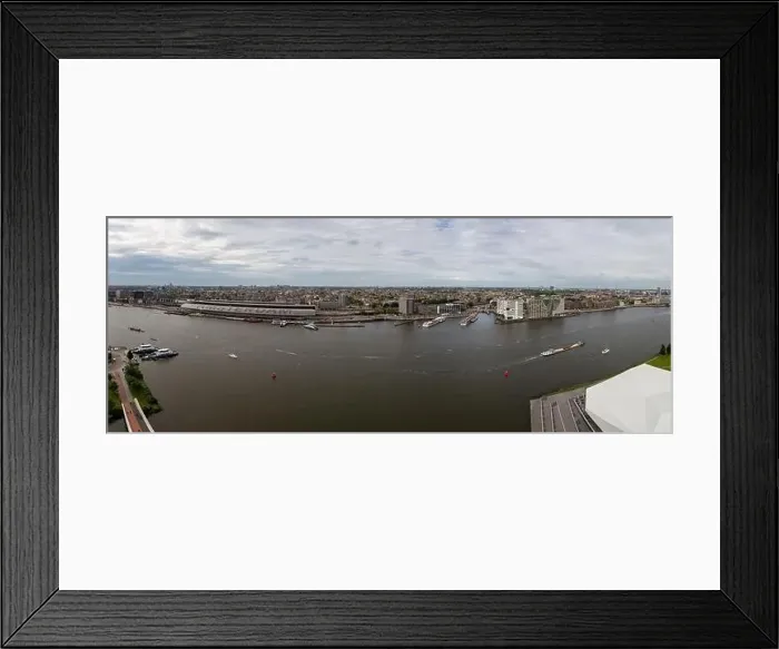 Framed Print : amsterdam city landscape panoramic view onto nordzeekanaal with centraal station in background Framed Print : amsterdam city landscape panoramic view onto nordzeekanaal with centraal station in background