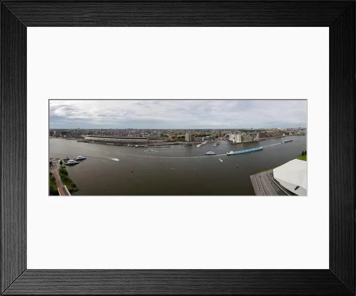 Framed Print : amsterdam city landscape panoramic view onto nordzeekanaal with centraal station in background Framed Print : amsterdam city landscape panoramic view onto nordzeekanaal with centraal station in background