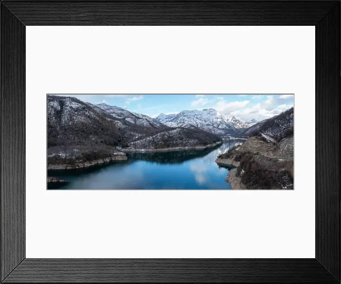 Framed Print : Mounains Lagoon Ancoa in the snow en region Maule, Chile. Aerial drone view Framed Print : Mounains Lagoon Ancoa in the snow en region Maule, Chile. Aerial drone view