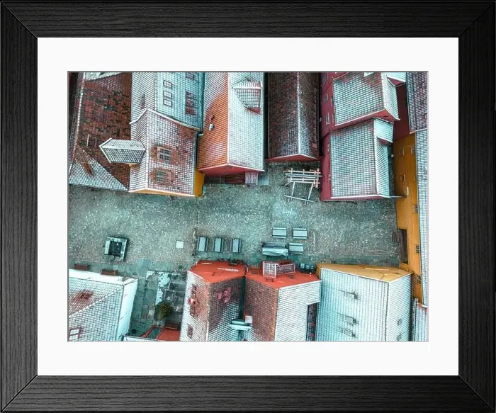 Framed Print : Roofs Covered with Snow. Aerial View Framed Print : Roofs Covered with Snow. Aerial View